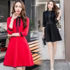 Bow 3/4-sleeve A-line Dress