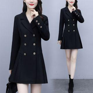 Double Breasted Woolen Pleated Dress