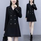 Double Breasted Woolen Pleated Dress