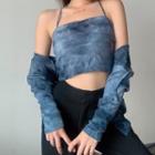 Set: Tie-dyed Cropped Camisole + Button Crop Top