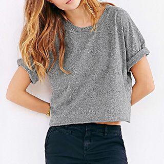 Plain Cropped Short-sleeve T-shirt