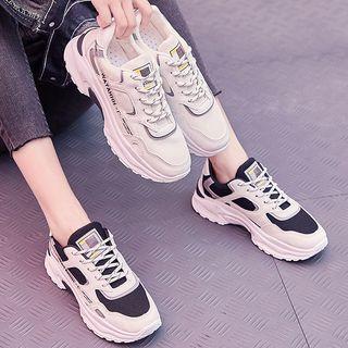 Color Panel Lettering Athletic Sneakers