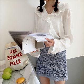Set: Lace Skirt + Ruffle Long-sleeve Blouse