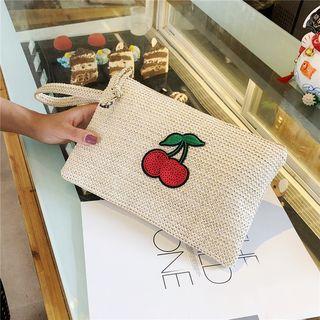 Embroidered Straw Clutch