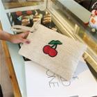 Embroidered Straw Clutch