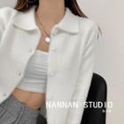Collared Furry-knit Crop Top
