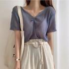 Short-sleeve V-neck Knit Cardigan