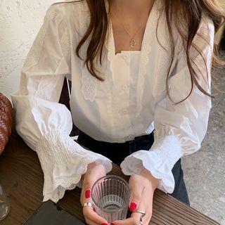 Crochet Trim Blouse As Shown In Figure - One Size