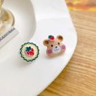 Bear Strawberry Asymmetrical Glaze Earring 1 Pair - Coffee & White - One Size