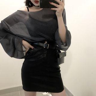 Set: Oversized Sheer Chiffon Blouse + Camisole As Shown In Figure - One Size