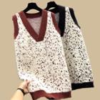 V-neck Pattern Long Knit Vest