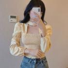 Long-sleeve Shirred Square-neck Top