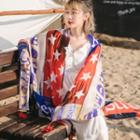 Star & Lettering Linen Cotton Shawl As Shown In Figure - 180cm X 95cm