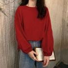 Puff Long-sleeve Plain Loose Fit T-shirt