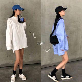 Long-sleeve Plain Loose-fit Shirtdress