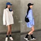 Long-sleeve Plain Loose-fit Shirtdress