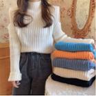 Turtle-neck Cutout Long-sleeve Knit Top