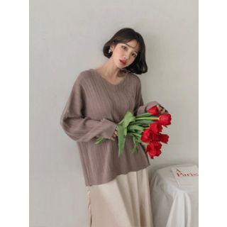V-neck Wool Blend Oversized Knit Top