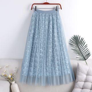 Patterned Midi A-line Mesh Skirt