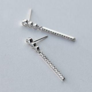 S925 Silver Rhinestone Bar Drop Earrings