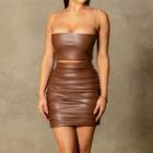 Set: Spaghetti Strap Faux Leather Top + Mini Fitted Skirt