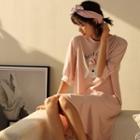 Elbow-sleeve Rabbit Print Sleep Dress