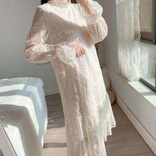 Long-sleeve Mock-neck Midi Mermaid Lace Dress
