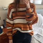 Long-sleeve Striped Knit Top Orange - One Size