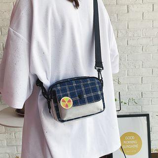 Plaid Paneled Canvas Crossbody Bag