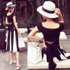 Set: Short-sleeve Top + Midi A-line Skirt