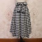 Plaid Tie-waist A-line Midi Skirt