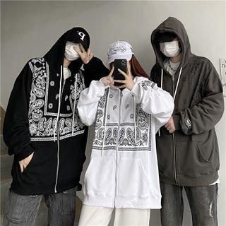 Couple Matching Paisley Print Hooded Zip Jacket