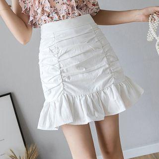 High Waist Plain Ruched Mermaid Skirt