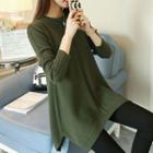 Long-sleeve Cable-knit Slit-side Long Sweater