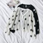 Long-sleeve Dotted Buttoned Chiffon Top