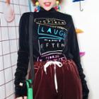 Mock-neck Velvet Printed Long-sleeve T-shirt