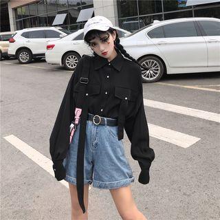 Long-sleeve Cargo Shirt Black - One Size