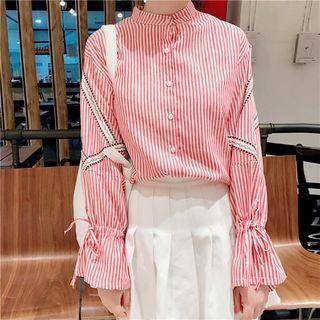 Panel Pinstripe Long-sleeve Blouse