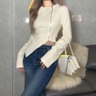 Long-sleeve Collared Asymmetrical Zip Top
