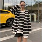 Oversize Patchwork Pullover Stripes - Black & White - One Size