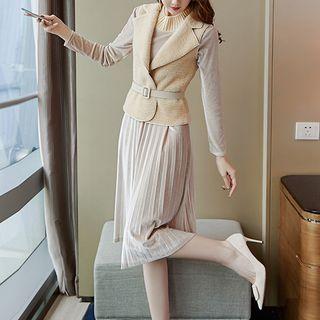 Set: Vest + Long-sleeve Pleated Dress