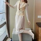 Set: Vest + Long-sleeve Pleated Dress