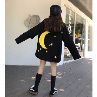 Crescent Moon Print Mock Two-piece Hoodie