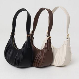 Shirred Faux-leather Hobo Bag