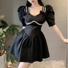 Short-sleeve Rhinestone Bow Mini Corset Dress