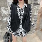 Faux Leather Vest / Leopard Blouse