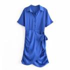 Elbow-sleeve Tie-waist Sheath Shirtdress