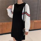 Long-sleeve Mock Two Piece Striped T-shirt Dress