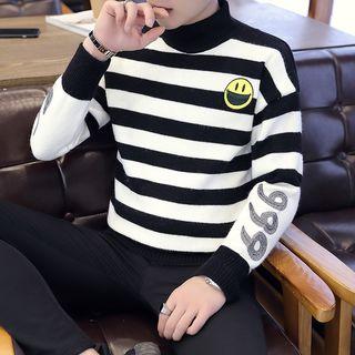Stripe Smiley Mock Neck Sweater