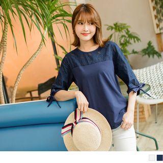 Tie-sleeve Lace Panel Top
